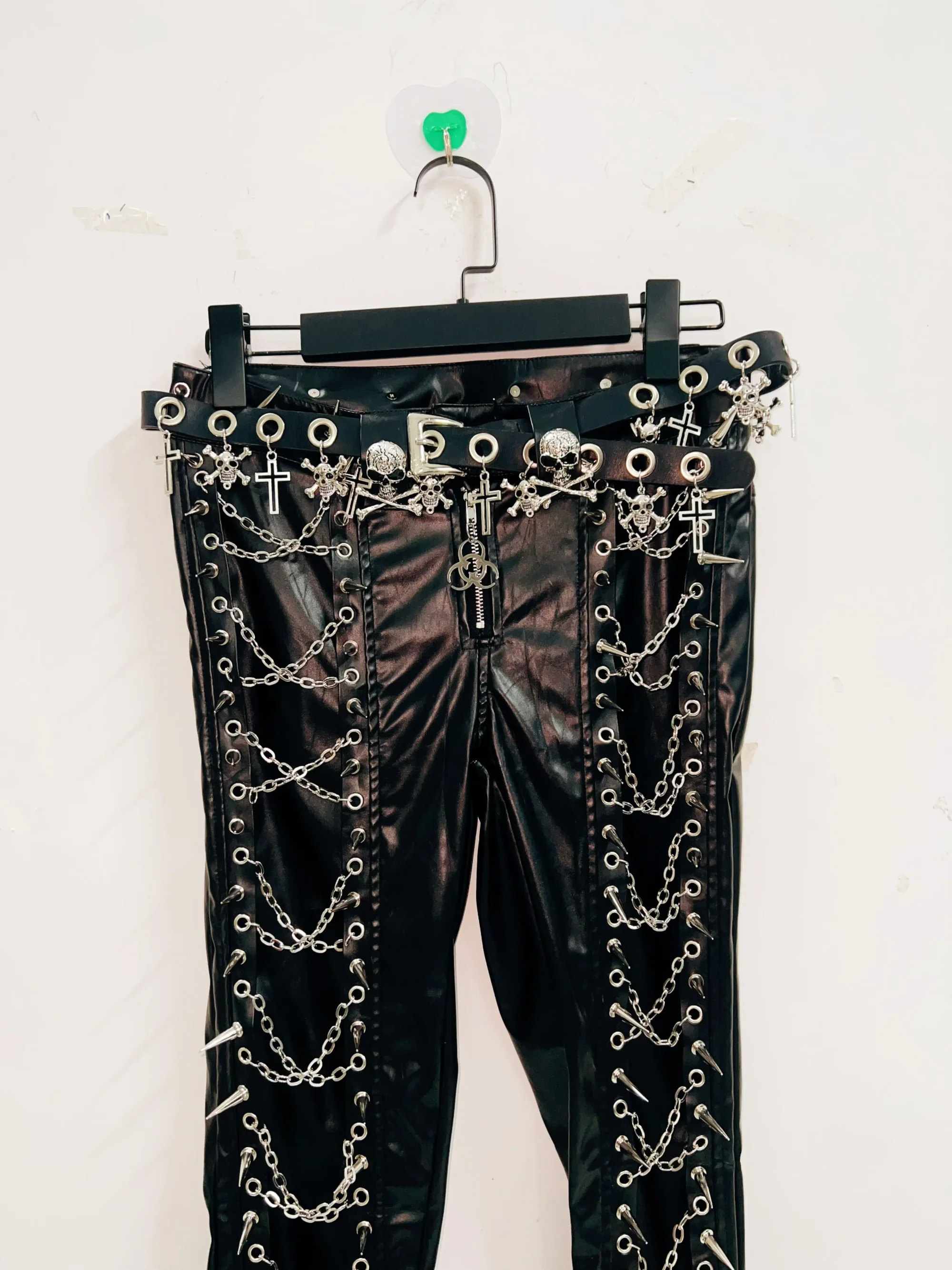 Metal Chain Faux Leather Trousers 21