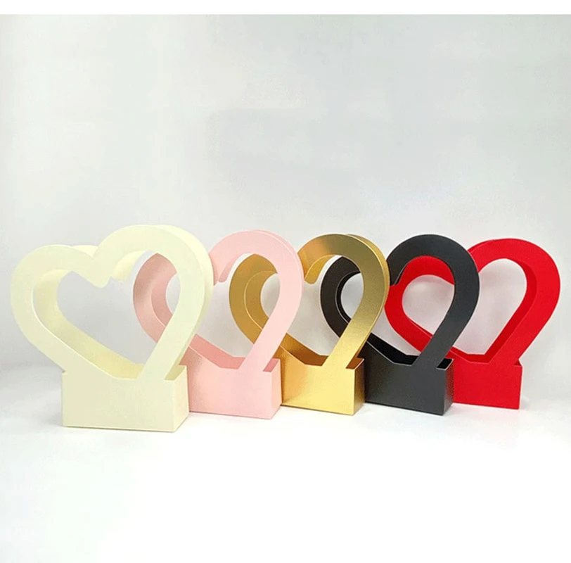 Flowers Arrangement Kraft Paper Bag Folding Portable Flower Packaging Box Waterproof Flower Basket Heart Handle Gift Tote Bags