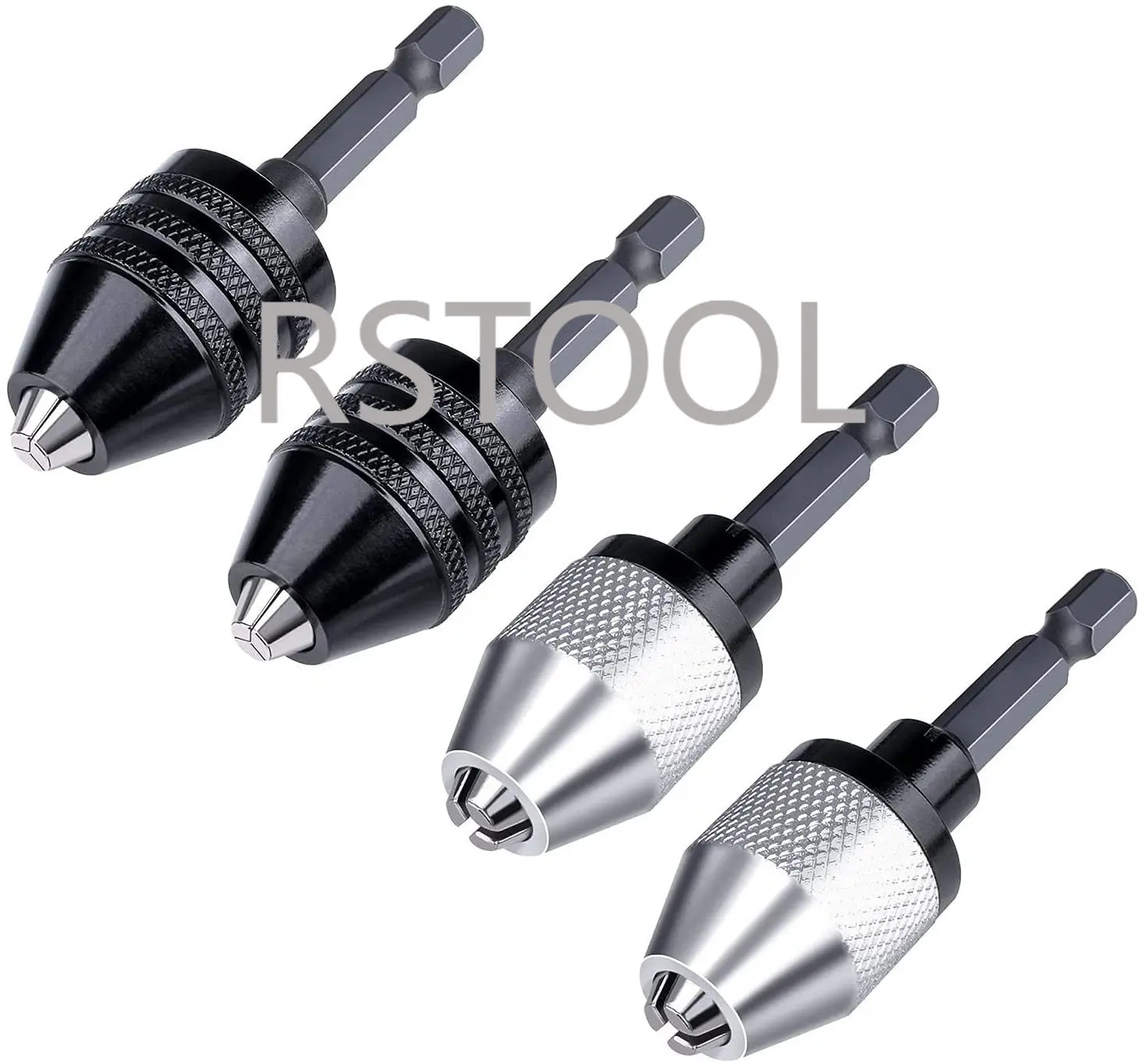 4Pcs 0.3-6.5mm Keyless Drill Chuck Screwdriver Impact Driver Adaptor 1/4 '' Hex Shank Drill Bit Tool Quick Change Convertor