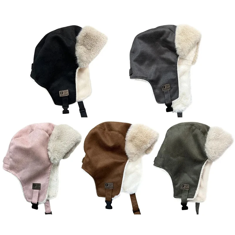 

Women Bomber Hat Suede Plush Lined Trapper Cap Winter Warmer Windproof Russian Pilot Caps Ear Protect Skiing Riding Leifeng Hats