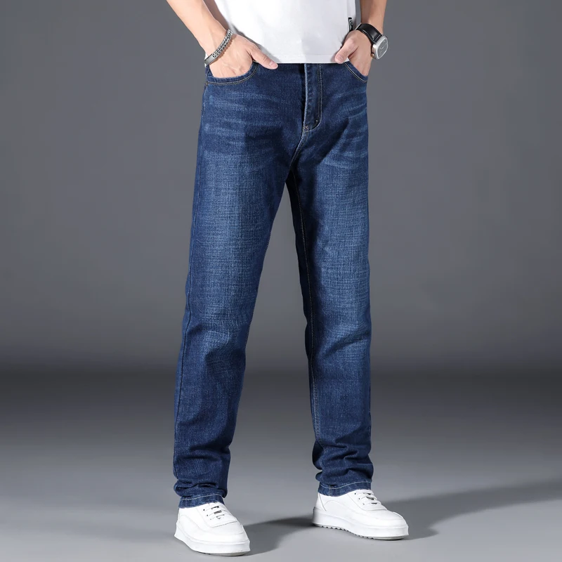Plus Size 42 44 46 48 50 Classic Men's Jeans Loose Straight Black Blue Jeans Stretch Business Casual Trousers Male Brand Pants 3