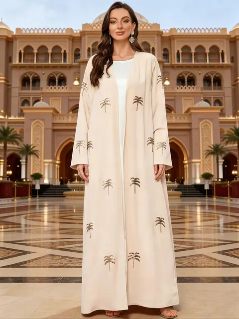 Kimono Abaya Robe Islamique Ouverte de Luxe pour Femme, Kaftan Musulman de Dubaï, Jalabiya Arabe, Vêtements de Prière pour le Ramadan et l'Aïd au Maroc