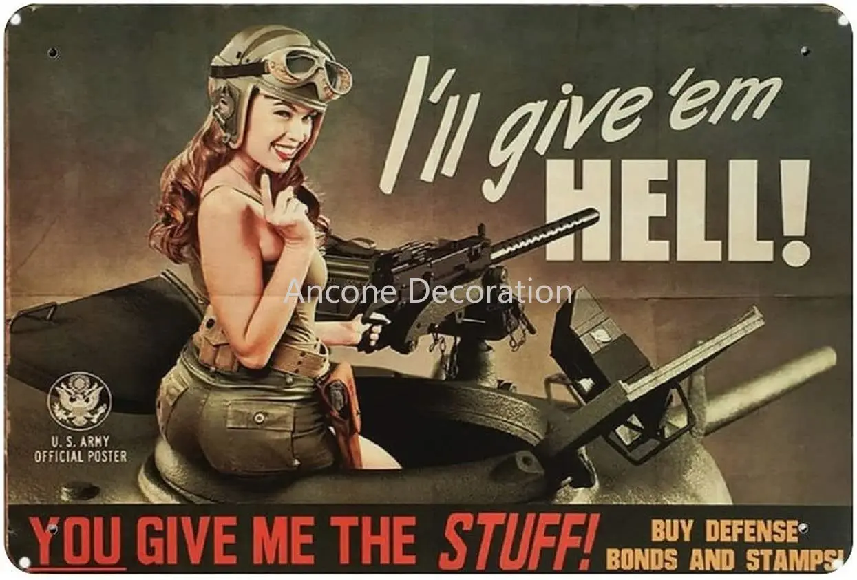 

Beauty Commando Female Soldier Metal Tin Sign, Vintage Plaque Poster Garage Bar Home Wall Decor 8 X 12 Inches