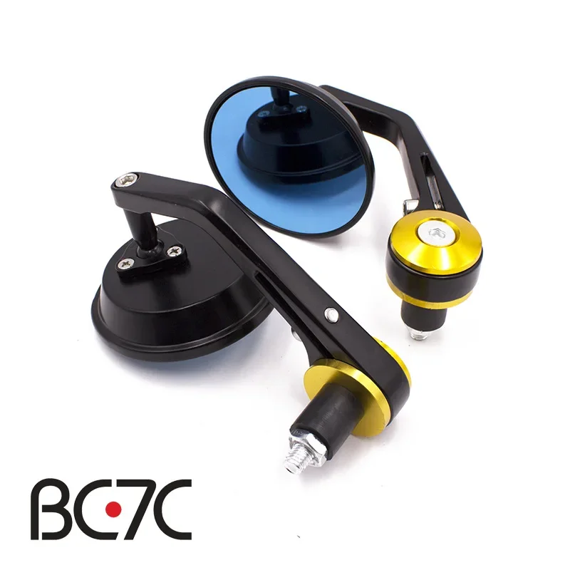 Blue Glass Motorcycle Handle Mirror round Rearview Mirror Modification Accessories Universal Fit for Motorcycles 22mm Diameter