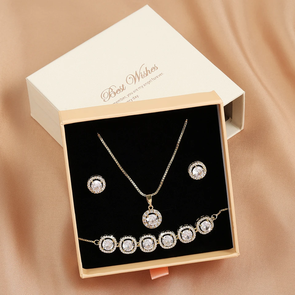 ZAKOL 3-teiliges Schmuckset für Damen, Brautschmuck, transparent, rund, AAA-Zirkon, Ohrringe, Armband, Halskette, Sets mit Geschenkbox – Detail 3