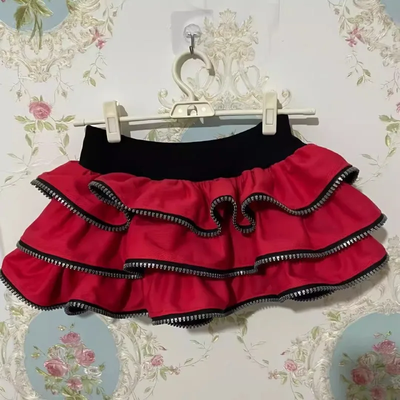 Subulture Zipper Skirt Retro Punk Women Cake Mini Skirt Y2k