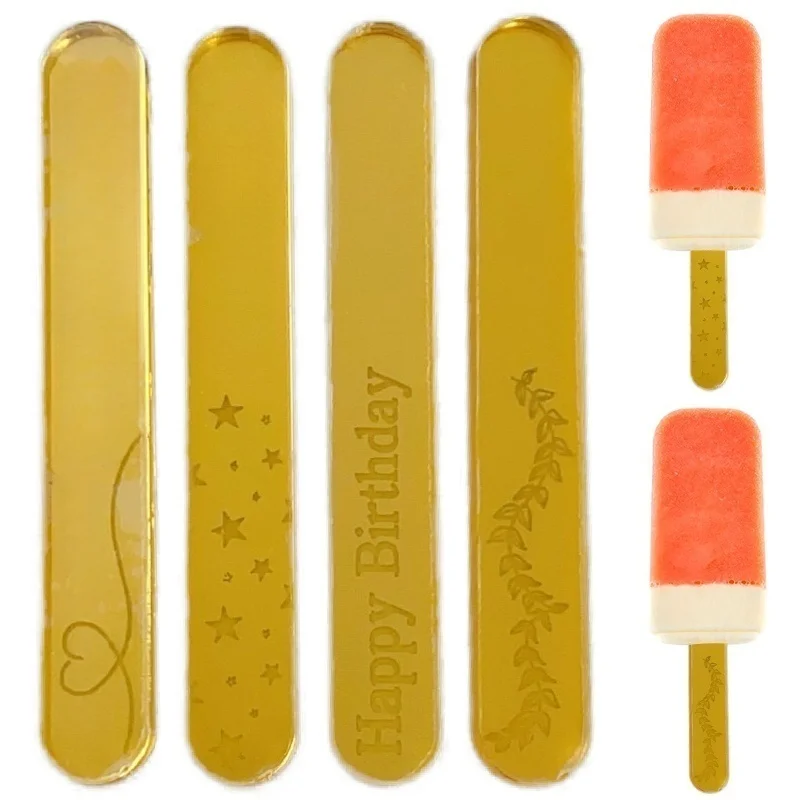 Acrylic Ice Cream Sticks Heart Star Happy Birthday Popsicle Sticks Cake Candy Pop Ice Lollies Baby Shower Kids Gift 10Pcs