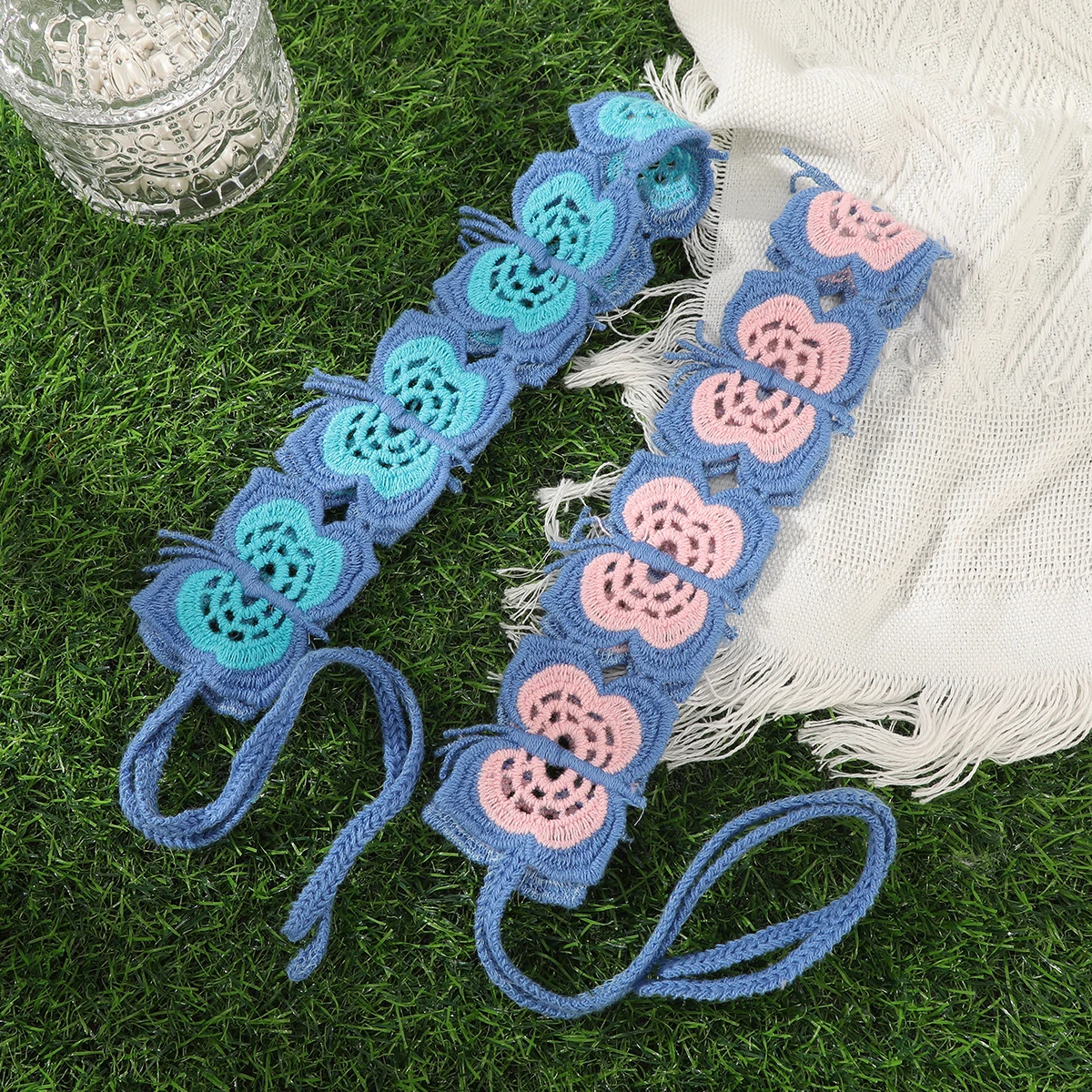 Knitted Butterfly Headband Blue Crochet Bandana Kerchief For Women Ladies Beach Pthoto Hair Bands Fashion Hair Accessories