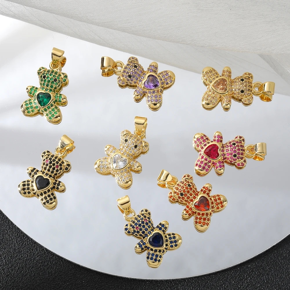 Juya handgemachte Luxus Geschenk Schmuck machen Dekoration Anhänger DIY 18 Karat echt vergoldet cz gepflasterte Tiere niedlichen Bären Charms Lieferungen – Detail 13