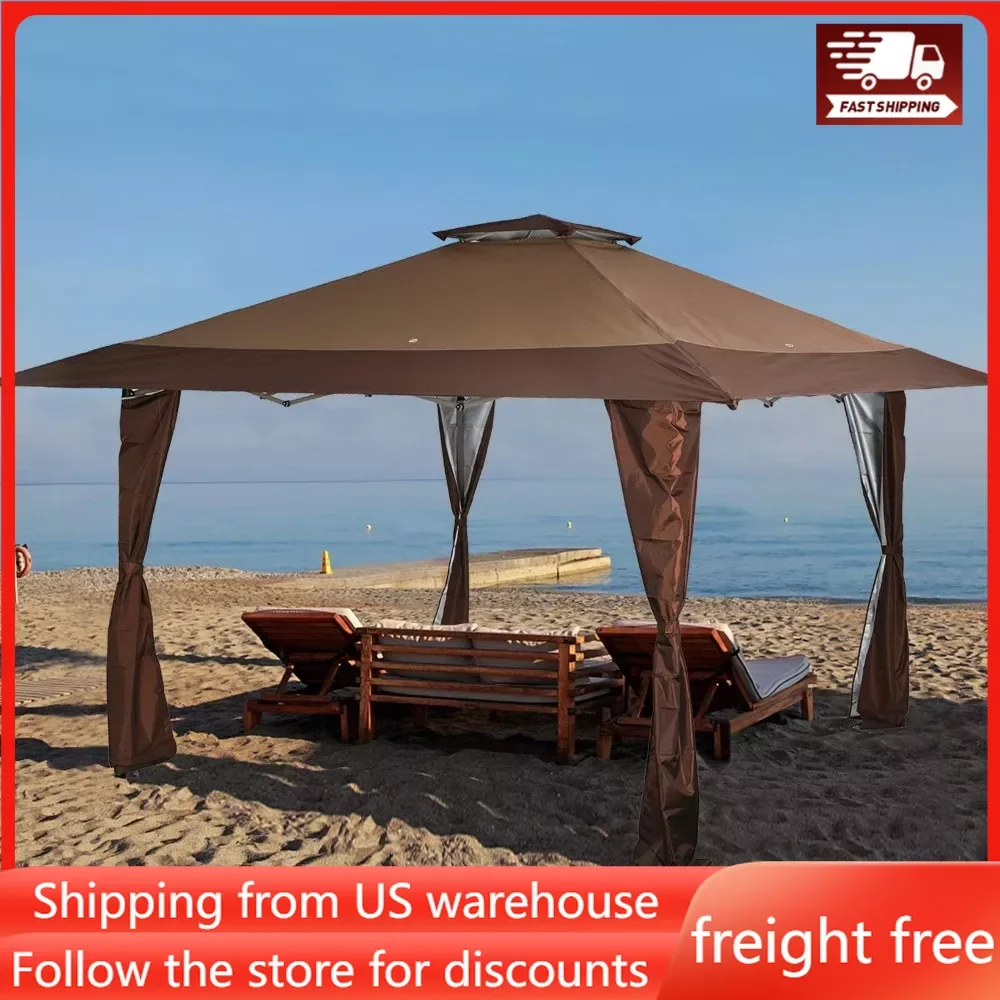 

13' X 13' Patio Gazebo Tent Outdoor Pop-up Canopy Shelter with Elegant Corner Curtain for Backyard, Party,Family Outings, 169 Sq