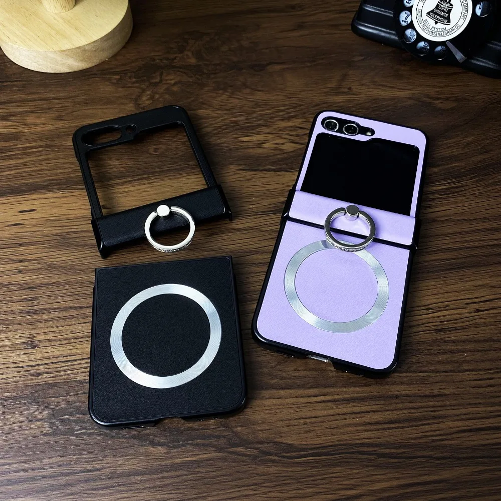 Luxurious Vintage PU Leather Texture Phone Case with Ring Holder & Magnetic Closure