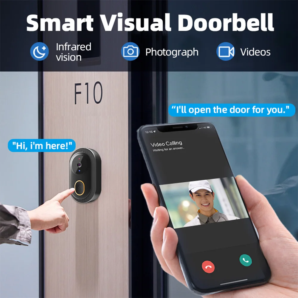 Smart Doorbell Ring Door Camera Infrared Night Viewing WiFi Wireless Video Bell Camera Rechargeable Video Intercom Doorbell