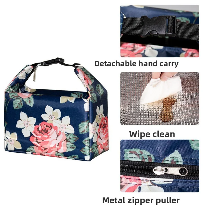 New Arrival Printed Oxford Cloth Insulated Square Lunch Bag Outdoor Handheld Thermal Picnic Bag