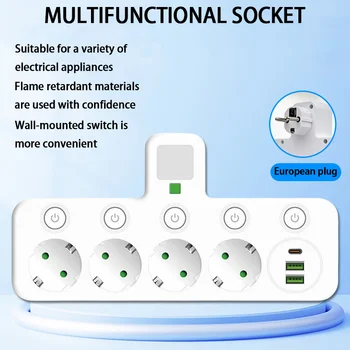 ซ็อกเก็ตมาตรฐานยุโรปสไตล์ยุโรปสีดําและสีขาวพร้อมไฟกลางคืนขนาดเล็กหนึ่งเปิดสี่ซ็อกเก็ตการแปลงการชาร์จ USB-C 1