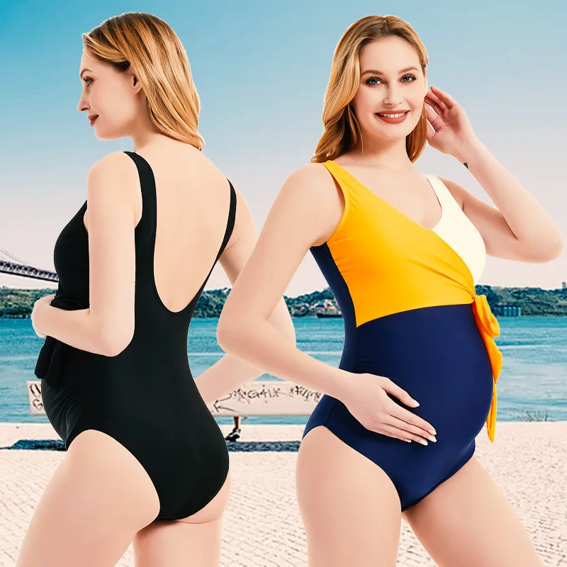 Maternity Swimsuits One Piece Bathing Suit Tie Front Pregnancy Woman Swimwear Bikini For Photo Shoot Tankinis Beachwear