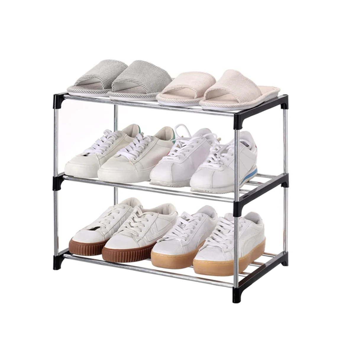 Stackable Small Shoe Rack, Entryway, Hallway and Closet Space Saving Storage and Organization (4-Tier, Black) 3