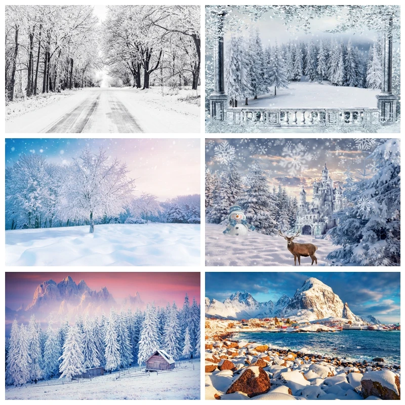 

Winter Scene Backdrop Snowflake Photography Background White Snow Forest Christmas Party Decor Tree Landscape Kids Baby Portrait