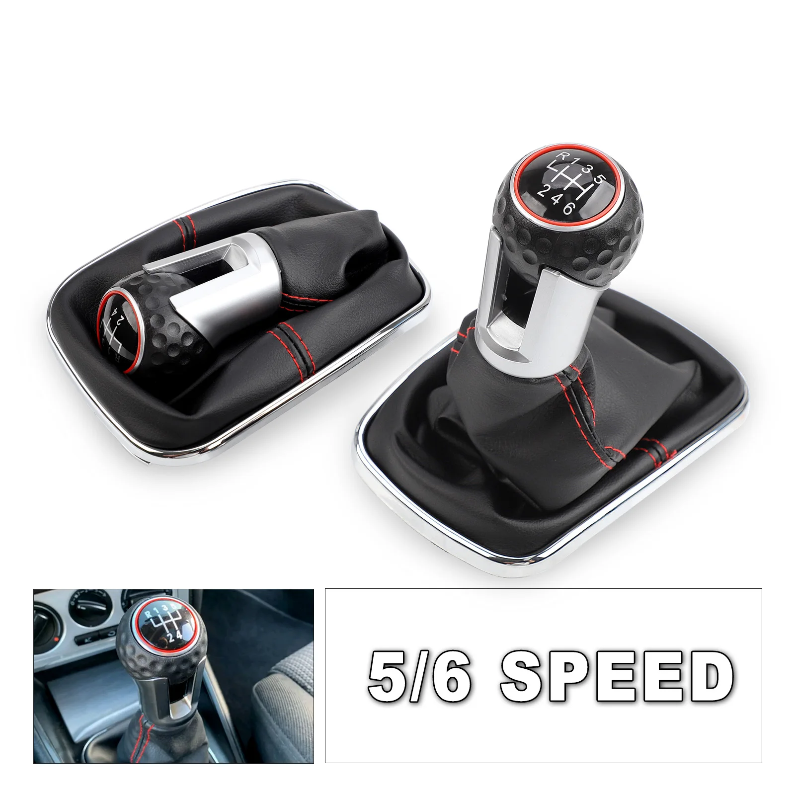 

5 / 6 car Speed Black Frame Gear Shift Knob for Golf 4 IV MK4 VW GTI R32 Bora Jetta 1999-2004 with Lever Gaiter Boot