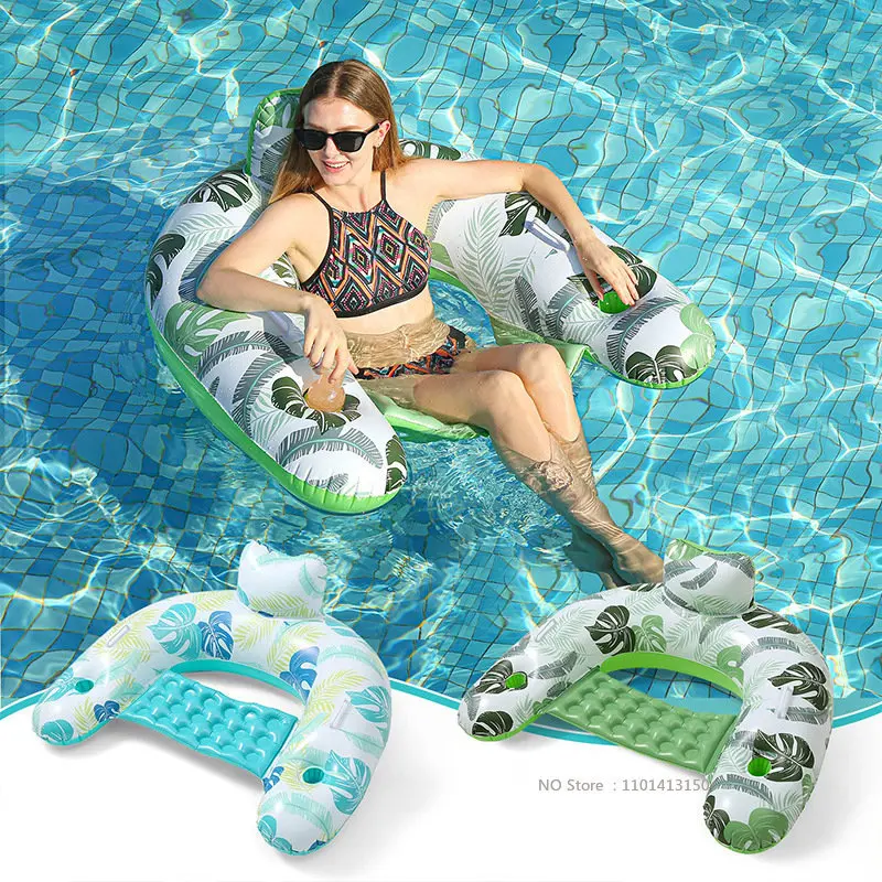 

2023 Inflatable Floating Bed Summer New Color Printing Folding Backrest Floating Drainage Floating Chair Recliner Water Hammock