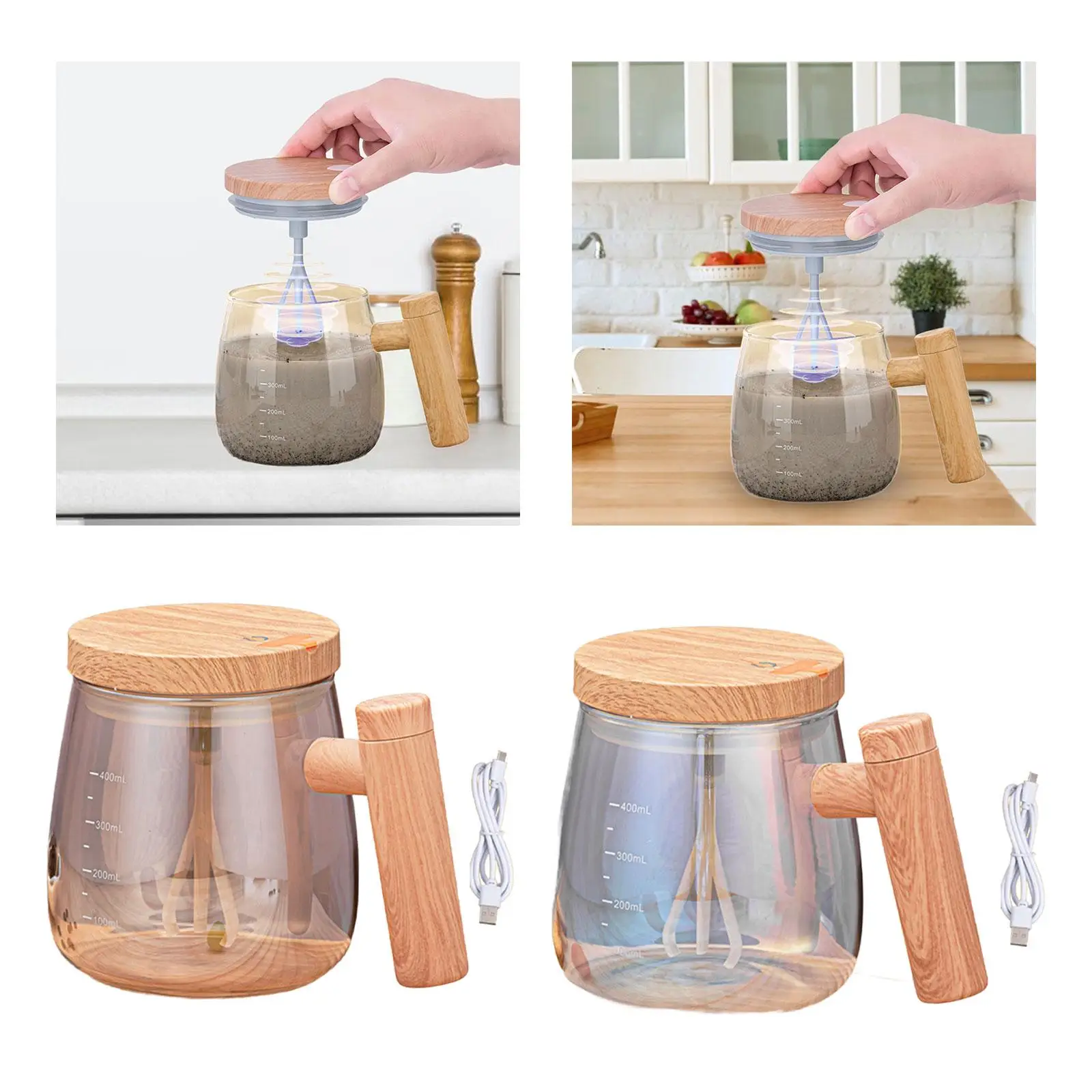 Electric Mixing Cup 400ml Lightweight Mixer Mug with Lid Self Stirring Coffee Mug for Travel Bedroom Home Dining Room Tea