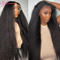 Perruque Lace Frontal Wig Remy naturelle Yaki, cheveux crépus lisses, 13x6, pre-plucked, densité 250 1