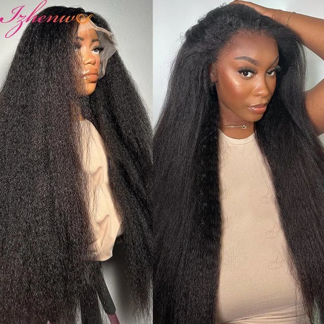 Perruque Lace Frontal Wig Remy naturelle Yaki, cheveux crépus lisses, 13x6, pre-plucked, densité 250 1