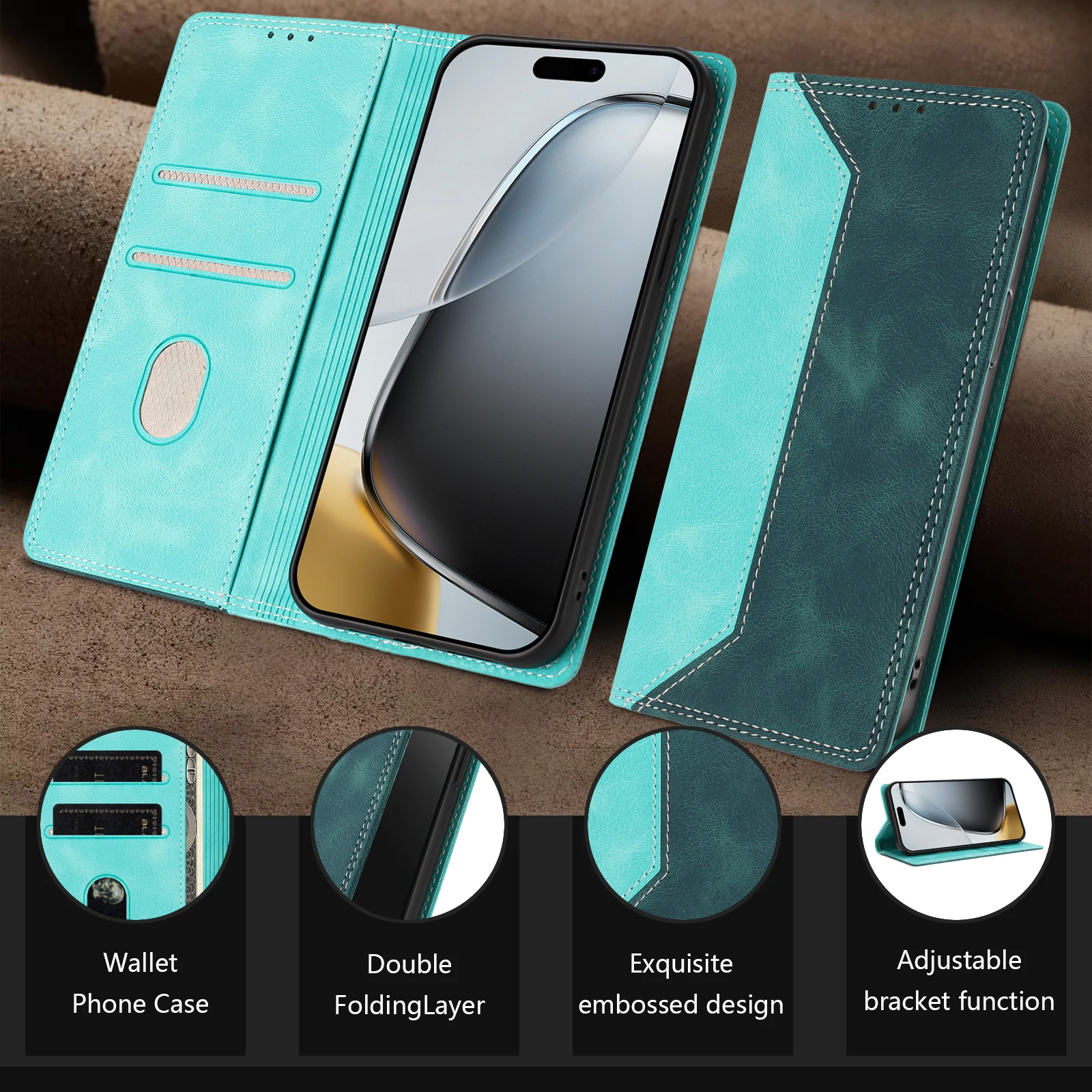 Magnetic Leather Wallet Case with RFID Blocking & Shockproof Protection