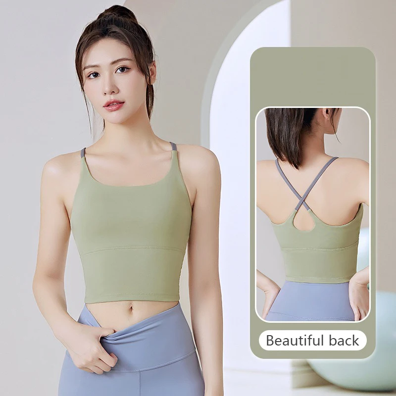 Thin Shoulder Sports Halter With Chest Pad Tank Top Sports Underwear Women's Bra Fitness Yoga Wear 5