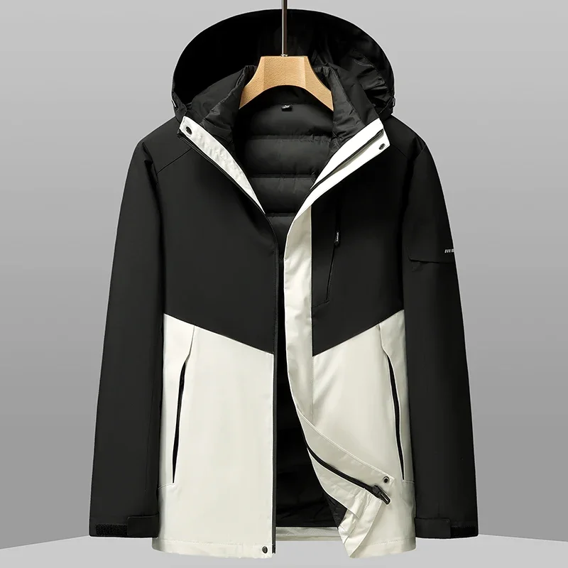 thumbnail image 1 of Chaqueta de plumón corta de lujo para mujer, de invierno, acolchada, con relleno de plumón de pato, forro extraíble, chaquetas para hombre, abrigo impermeable para parejas, 1 of 4