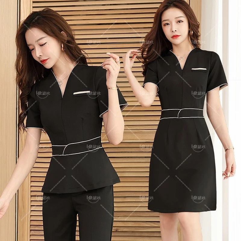 

Esthetic Uniform Summer Short Sleeve Beauty Salon Suit Womens Spa Beautician Clothes Hotel Massage Workwear Korean Slim Overalls