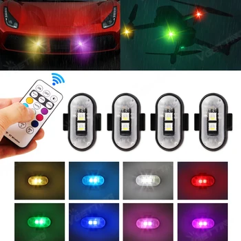 4 pezzi mini drone luce stroboscopica 8 colori USB ricarica LED spia wireless lampada di segnalazione anti-collisione per moto camion bici