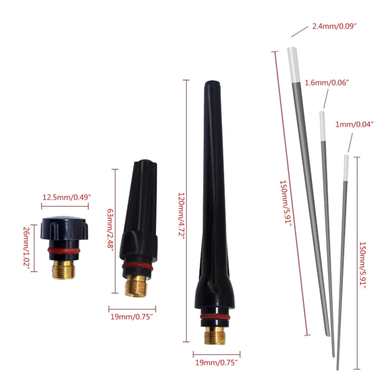 Welders Welding Torch with Tig Cup/Collet Body Nozzle Kit /Tungsten Electrode Suitable for 17/18/26 Tig Welding Torch 6