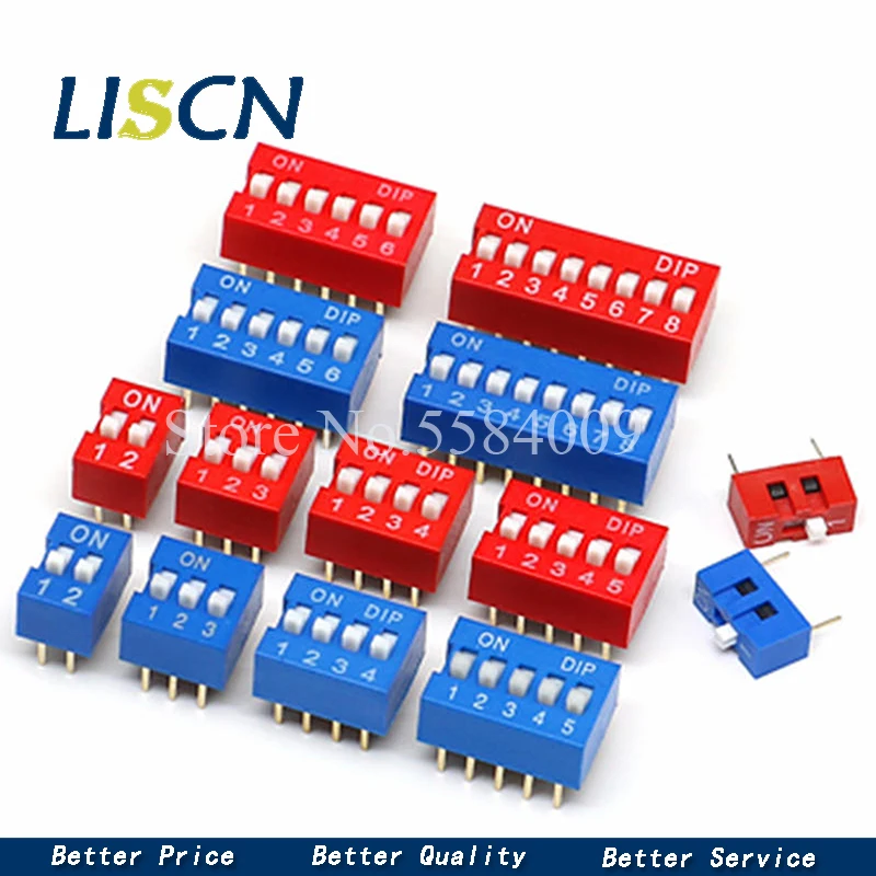 Slide Type Switch Module 1 ~ 12 Bit 2.54mm Position Way DIP Blue Pitch Toggle Switch Blue Snap For PCB 8PIN 6PIN 10PCS toggle switch