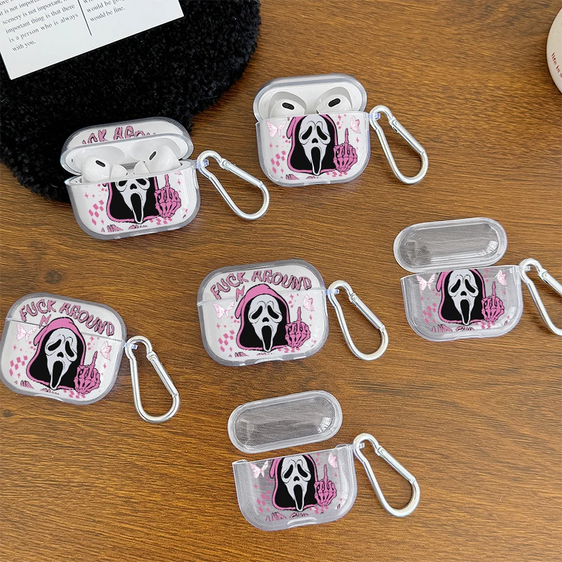 Gothic Print AirPods Case with Carabiner for AirPods 4 3 2 1