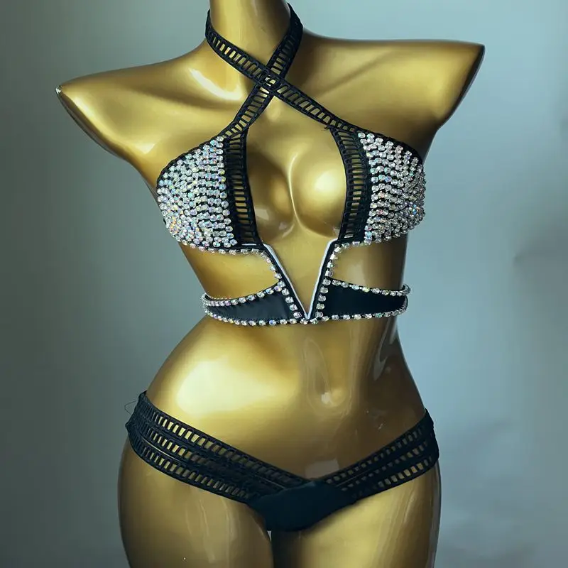 

Anibol Sexy Push Up Gathered Bikini Luxury Rhinestone Crystal Diamond Women's Swimsuit Beach Wear Halter Ladies' Swimwear