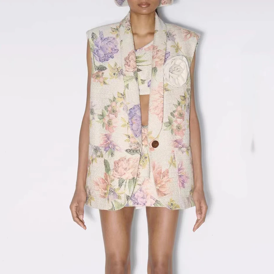 

Fashionable and elegant outside wear suit vest female senior sense printing sleeveless suit vest jacket 2023 autumn new