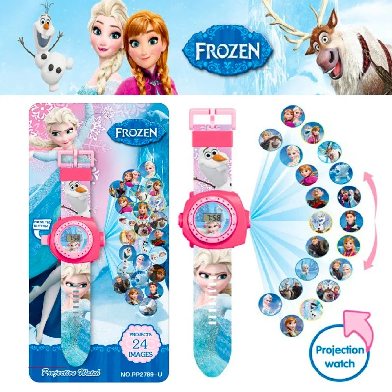 Disney Frozen Mickey Minnie 20 Figure Children's Cartoon Projection Electronic Watch Snow Princess Boys and Girls birthday Gifts new disney princess cute frozen elsa anna 18 colors modeling clay kids cartoon snow white mickey minnie magic slime girls gift