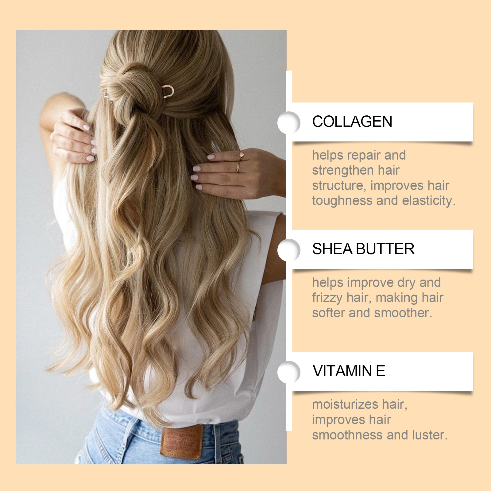 Collagen Hair Mask - Deep Moisturizing Treatment For Dry Damaged Hair - Reduces Frizz & Tangles - Restores Shine & Softness