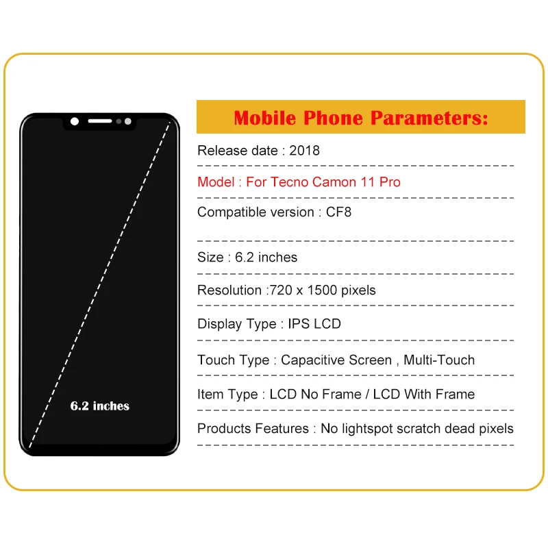 Reposição para Tecno Camon 11 Pro Display Lcd Touch Screen Montagem Digitalizador Cf8 62 Peças de - Image 2