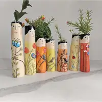 Spring Family Bud Vases Hand Painted Vase with Cute Character Bohemian Flower Plant Holder Boho Resin Vase Funny Humanoid Family 1
