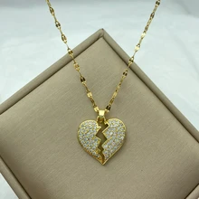  Gold Color Necklace for Women Zircon Jewelry Pendant Necklace Stainles Steel Mermaid Heart Butterfly Stainless Steel Sunflower 