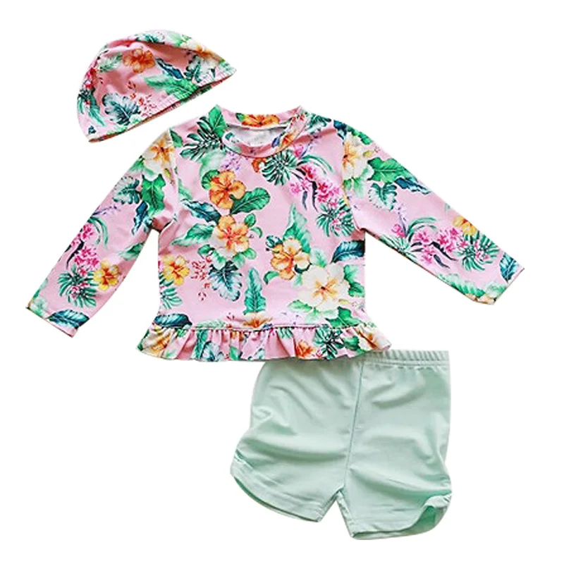 Girls Swimsuit Children's little girl middle and big child split skirt long sleeve sunscreen lovely princess