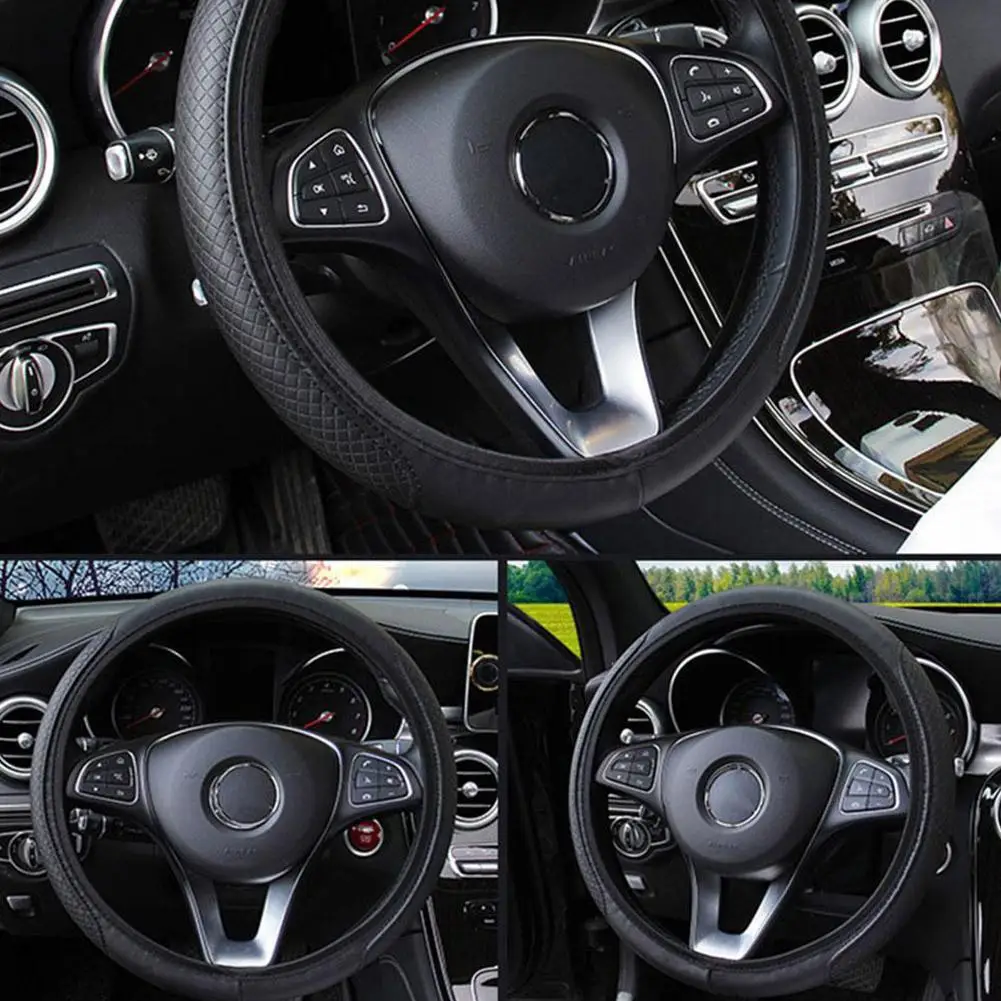 1pc Auto Sommer Universal PU Leder Lenkrad abdeckung Zubehör 37-38cm DIY Auto Farbe Slip geeignete Dekoration Anti m Q7Q0 – Detail 4