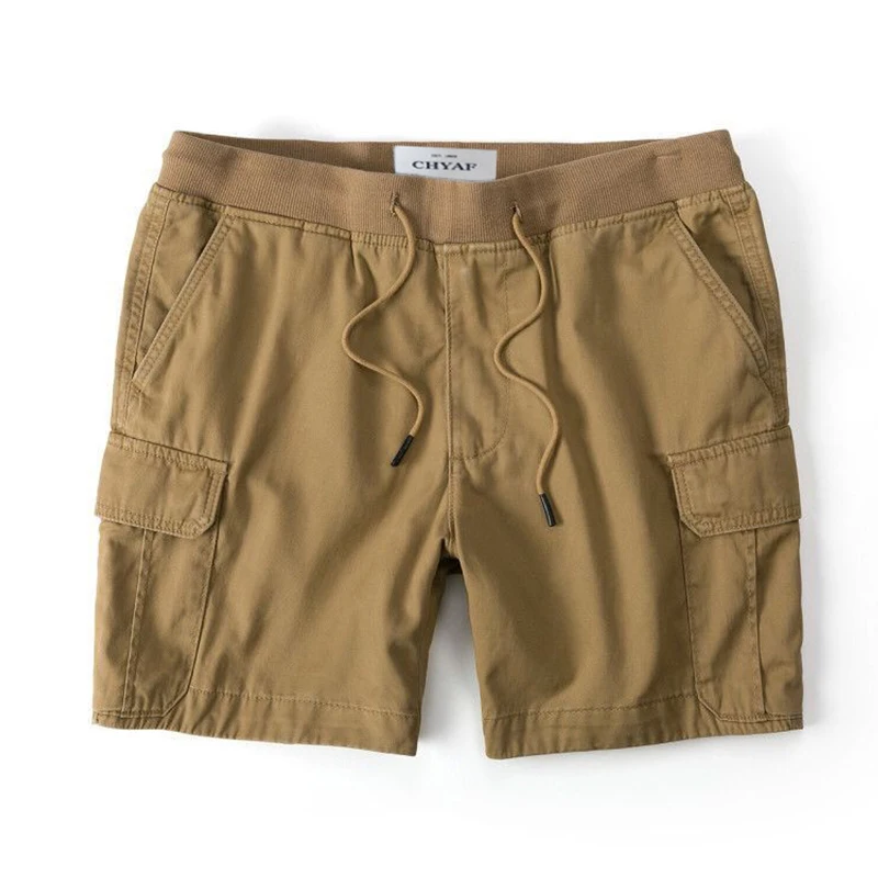 Men Summer Cargo Shorts Pants Elastic Waist Camouflage Shorts Multi-Pockets Casaul Straight Cut Drawstring Trendy Beach Shorts 3