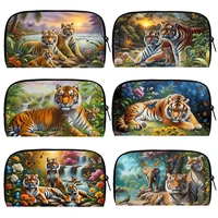 3D Print Oil Painting White Tiger Long Wallet ID Card Phone Earphone Holder Casual Coin Money Bag Organizer Zipper Pouch Gift 1