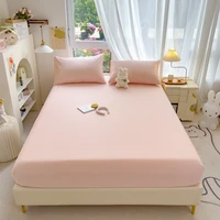 100% Cotton Pink Fitted Sheet Dust Protector Cover Universal Mattress Cover Bed Sheets Queen with Elastic Bed Linens Bedding Set 1