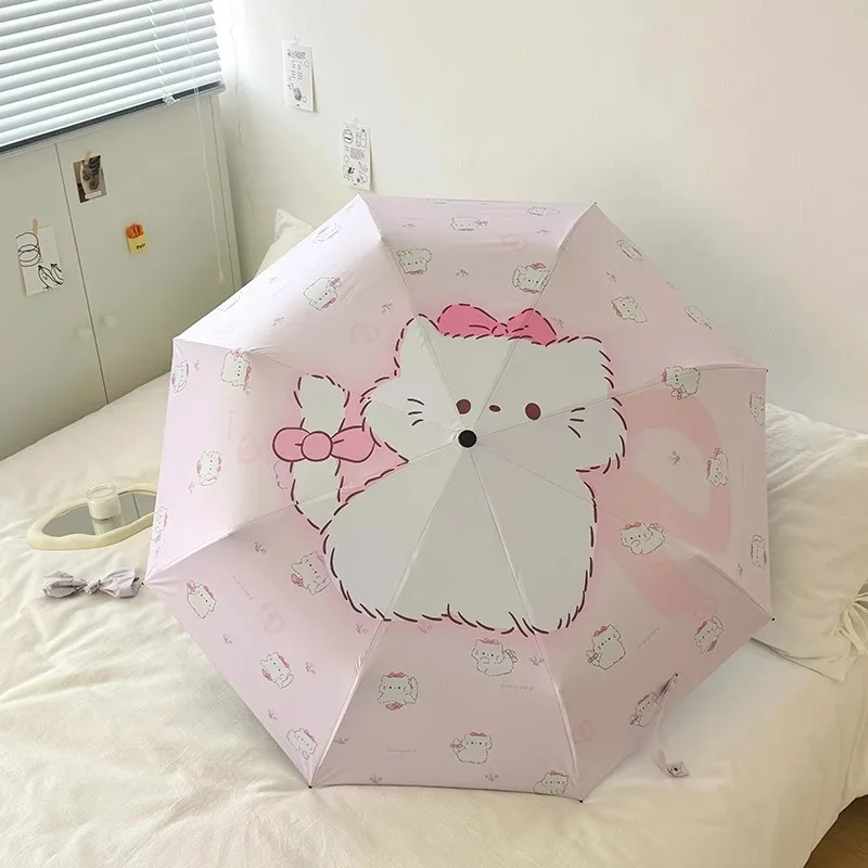 Cute pink kitten folding umbrella sun protection and UV rain dual-purpose sun umbrella student portable sunshade