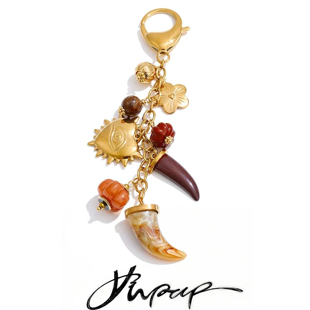 Yhpup Keyring Stainless Steel Resin Flower Heart Chain 18K Golden Decoration