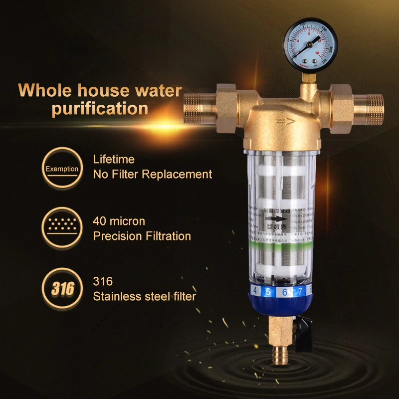 3000L/H Pre-filter Central Water Purifier Automatic Spin Down Sediment Backwash Stainless Steel Mesh Whole House Water Purifier