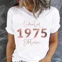 Limited Edition 1975 Vintage 70th Birthday Letter Print T-Shirts, Women's Casual Short Sleeve Crew Neck Top for Summer & Spring 1